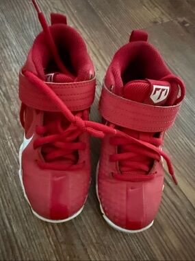 Nike cleats sz 11 Kids Red High-Top Sneakers with Hook-and-Loop Strap